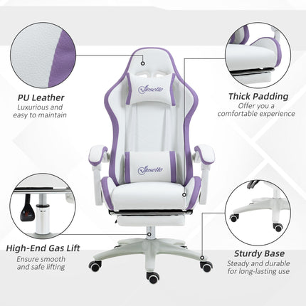 Racing Gaming Chair with Reclining, Footrest, Headrest & Lumbar Support - Purple