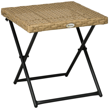 Small Folding Square Rattan Coffee Table 40x40x40cm Outdoor Bistro Balcony - Natural