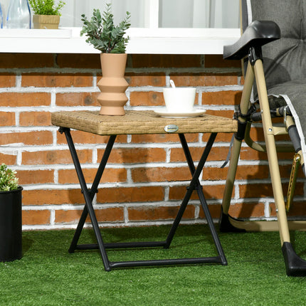 Small Folding Square Rattan Coffee Table 40x40x40cm Outdoor Bistro Balcony - Natural