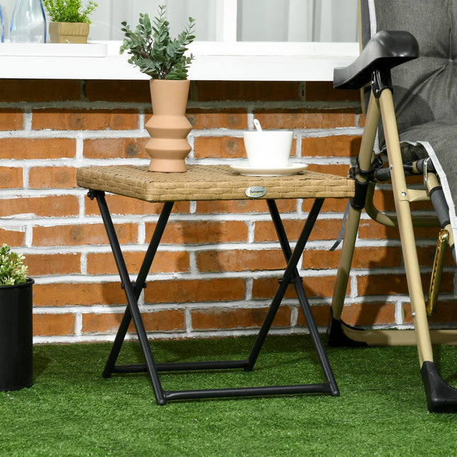 Small Folding Square Rattan Coffee Table 40x40x40cm Outdoor Bistro Balcony - Natural