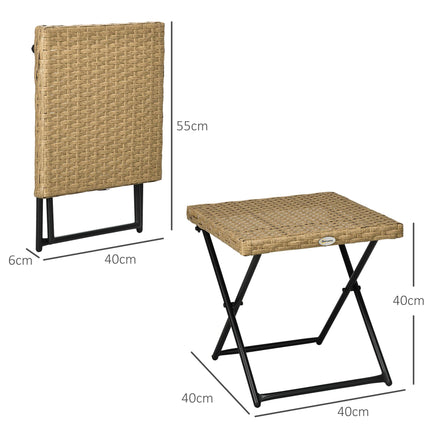 Small Folding Square Rattan Coffee Table 40x40x40cm Outdoor Bistro Balcony - Natural