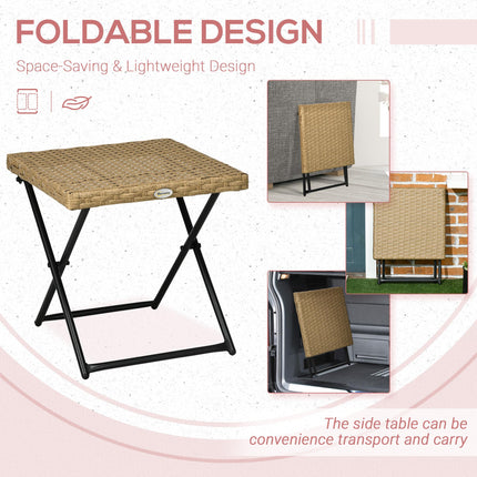 Small Folding Square Rattan Coffee Table 40x40x40cm Outdoor Bistro Balcony - Natural