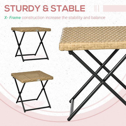 Small Folding Square Rattan Coffee Table 40x40x40cm Outdoor Bistro Balcony - Natural