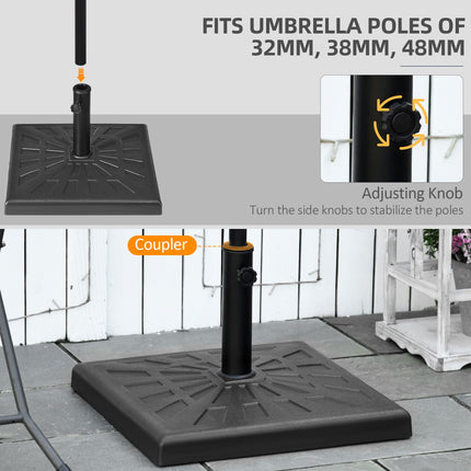 19kg Resin Garden Parasol Base with Adjustable Knob for 32-48mm Poles - Black