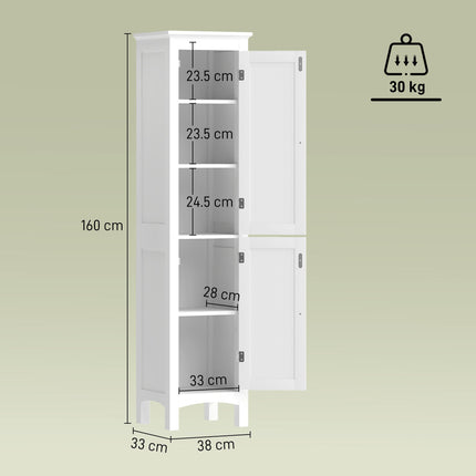 kleankin Tall Bathroom Storage Unit, Slim Bathroom Cabinet with Adjustable Shelves and Double Door, White
