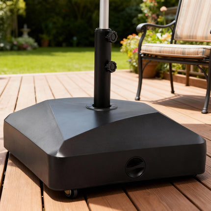 Garden Parasol Base Holder 43kg Water / 60kg Sand with Wheels & Brakes - Black
