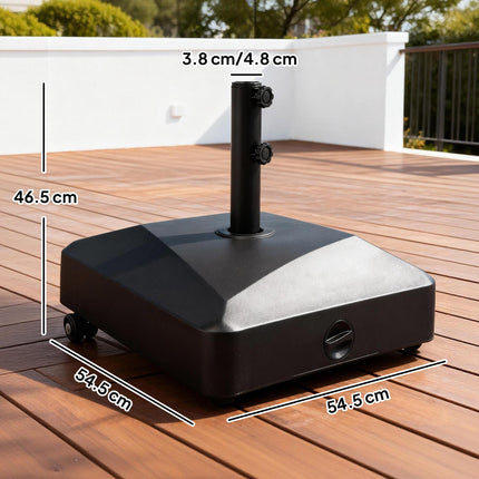 Garden Parasol Base Holder 43kg Water / 60kg Sand with Wheels & Brakes - Black