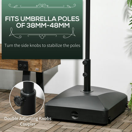 Garden Parasol Base Holder 43kg Water / 60kg Sand with Wheels & Brakes - Black