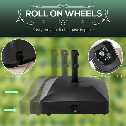 Garden Parasol Base Holder 43kg Water / 60kg Sand with Wheels & Brakes - Black