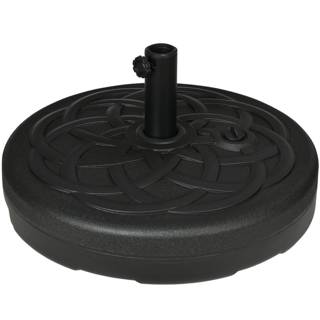 Garden Parasol Base Stand with Built-In Handle, 25kg Water / 35kg Sand Fill, Fits 38-48mm Poles - Black