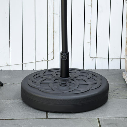 Garden Parasol Base Stand with Built-In Handle, 25kg Water / 35kg Sand Fill, Fits 38-48mm Poles - Black
