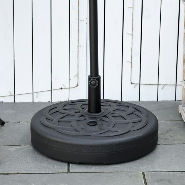 Garden Parasol Base Stand with Built-In Handle, 25kg Water / 35kg Sand Fill, Fits 38-48mm Poles - Black