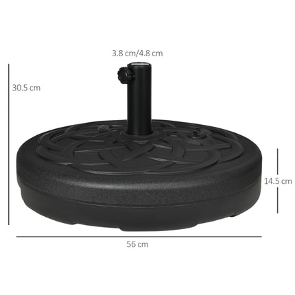 Garden Parasol Base Stand with Built-In Handle, 25kg Water / 35kg Sand Fill, Fits 38-48mm Poles - Black