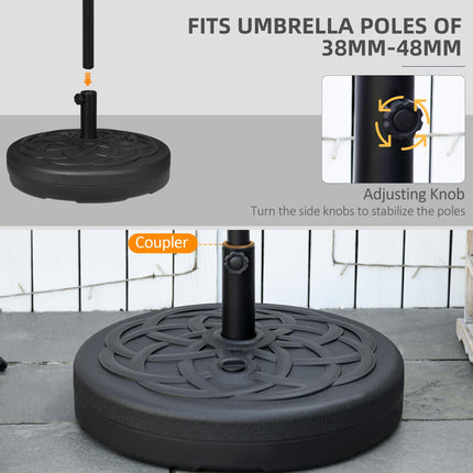 Garden Parasol Base Stand with Built-In Handle, 25kg Water / 35kg Sand Fill, Fits 38-48mm Poles - Black