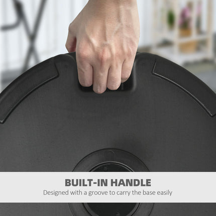 Garden Parasol Base Stand with Built-In Handle, 25kg Water / 35kg Sand Fill, Fits 38-48mm Poles - Black