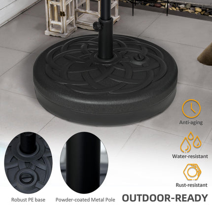 Garden Parasol Base Stand with Built-In Handle, 25kg Water / 35kg Sand Fill, Fits 38-48mm Poles - Black