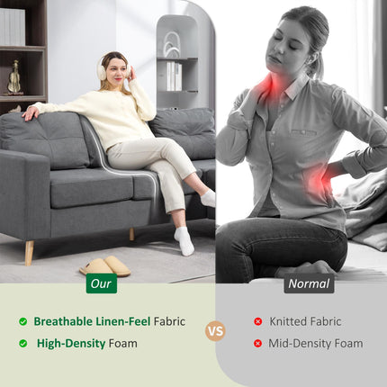 3 Seater Sofa with Footstool, Fabric L-Shaped Sofa, Sectional Couch with Wood Le