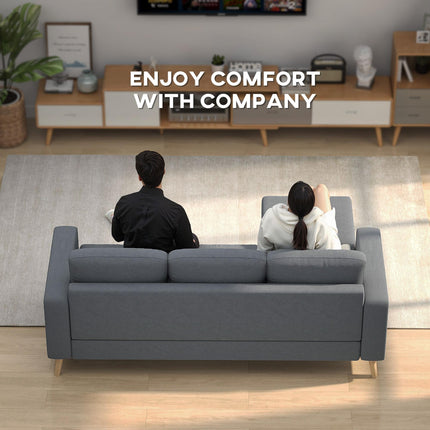3 Seater Sofa with Footstool, Fabric L-Shaped Sofa, Sectional Couch with Wood Le