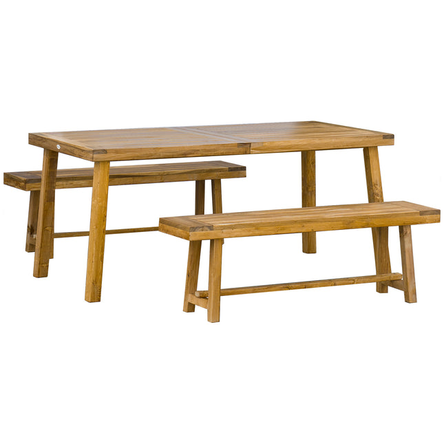3 Piece Acacia Wood Outdoor Garden Dining Set - Natural Finish
