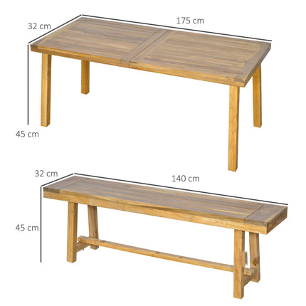 3 Piece Acacia Wood Outdoor Garden Dining Set - Natural Finish