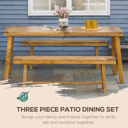 3 Piece Acacia Wood Outdoor Garden Dining Set - Natural Finish