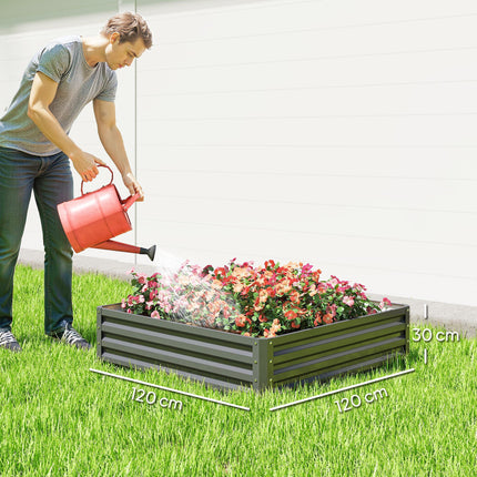 432L Square Raised Garden Bed Box 120x120x30cm Galvanised Steel for Vegetables, Flowers, Herbs - Light Grey