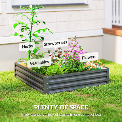 432L Square Raised Garden Bed Box 120x120x30cm Galvanised Steel for Vegetables, Flowers, Herbs - Light Grey