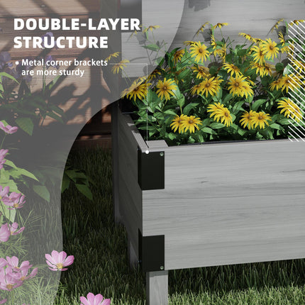 Raised Garden Bed with Trellis, 2-Tier Wooden Elevated Planter Box for Vegetables, Flowers, Herbs, Grey