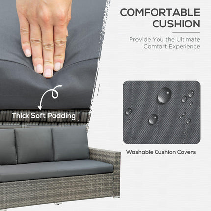7 Piece 10-Seater Rattan Garden Sofa Set with Cushions, Footstools & Expandable Glass Table - Grey