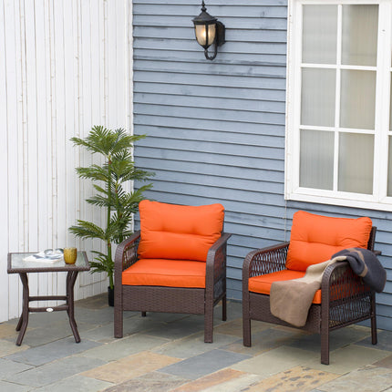 3-Piece Patio PE Rattan Bistro Set with Padded Armrest Chairs & Coffee Table - Orange