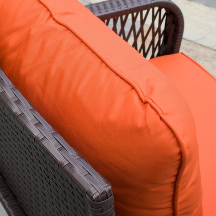 3-Piece Patio PE Rattan Bistro Set with Padded Armrest Chairs & Coffee Table - Orange