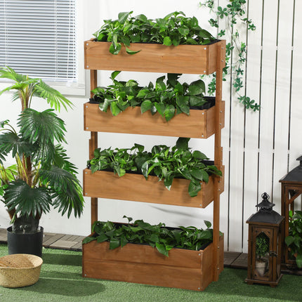 4 Tier Fir Wood Raised Garden Bed Planter Vertical Plant Stand - Orange