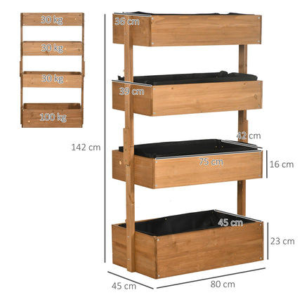 4 Tier Fir Wood Raised Garden Bed Planter Vertical Plant Stand - Orange