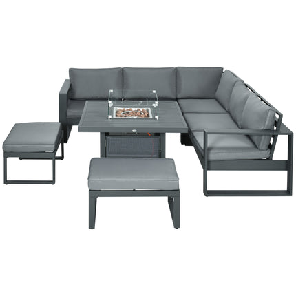 6 Piece Aluminium Garden Furniture Set with Fire Pit Table - Grey
