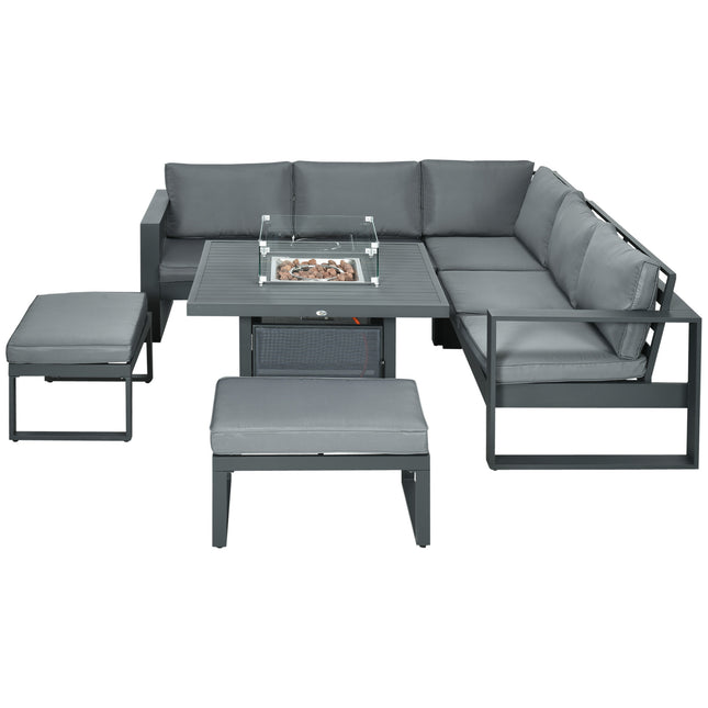 6 Piece Aluminium Garden Furniture Set with Fire Pit Table - Grey