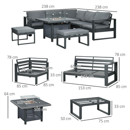 6 Piece Aluminium Garden Furniture Set with Fire Pit Table - Grey