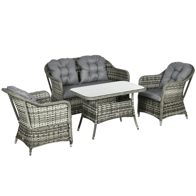 4 Piece Outdoor PE Rattan Garden Furniture Set with Cushions - Brown