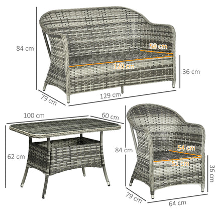4 Piece Outdoor PE Rattan Garden Furniture Set with Cushions - Brown
