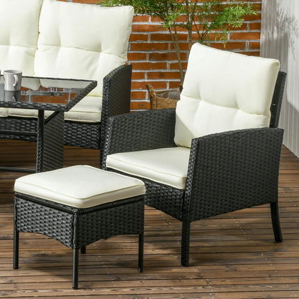 6 Piece Rattan Garden Furniture Set with Cushions and Glass Table - Black