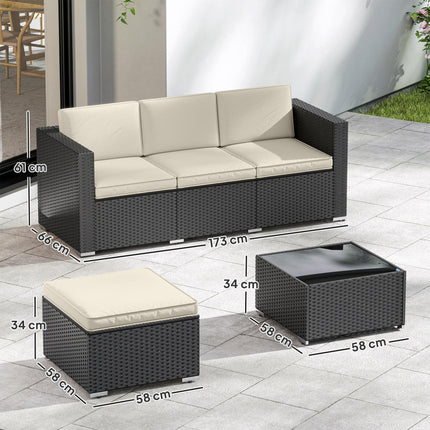 3 Pieces Garden Furniture Set w/ Cushions, PE Rattan Wicker Conversation Corner Sofa Set