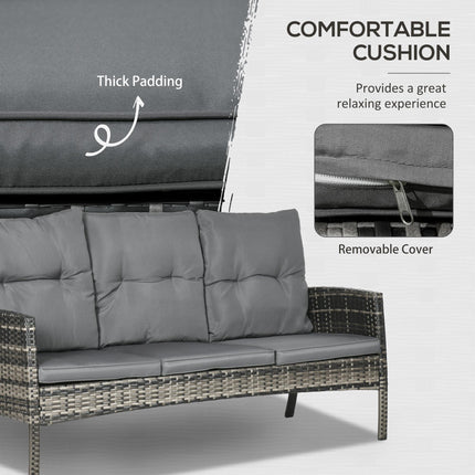 5 Seater Rattan Garden Furniture Set with 2 Armchairs, 3-Seater Sofa, 2 Footstools & Glass Table - Grey