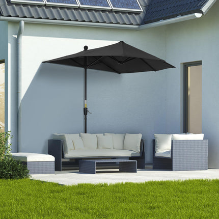 2 Metre Half Parasol With Crank Handle And Double-Sided Canopy - Black
