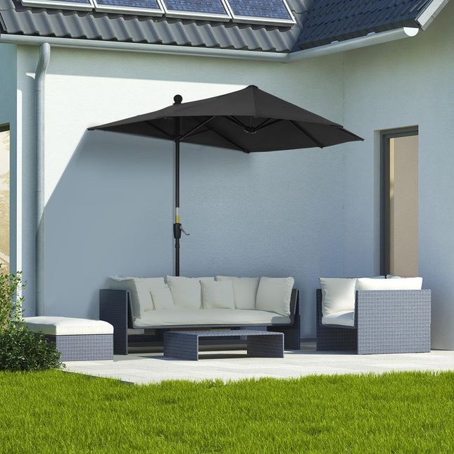 2 Metre Half Parasol With Crank Handle And Double-Sided Canopy - Black