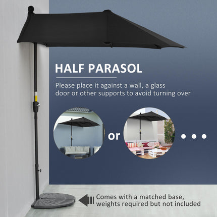 2 Metre Half Parasol With Crank Handle And Double-Sided Canopy - Black