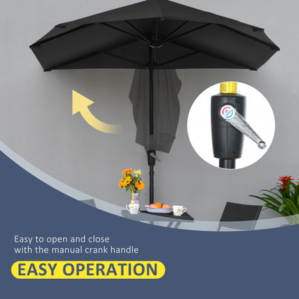 2 Metre Half Parasol With Crank Handle And Double-Sided Canopy - Black