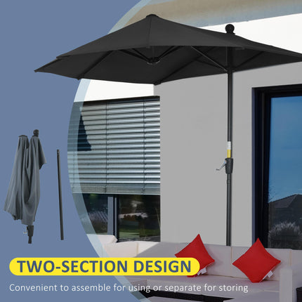 2 Metre Half Parasol With Crank Handle And Double-Sided Canopy - Black