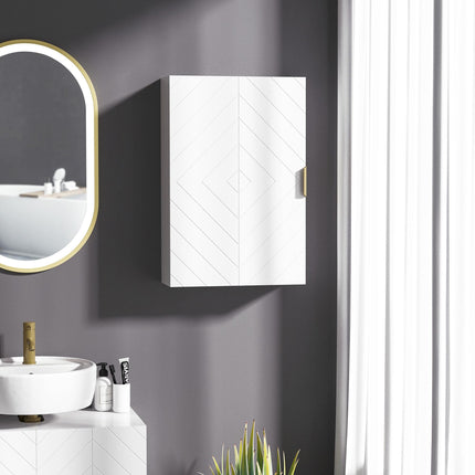 Modern Bathroom Wall Cabinet with Adjustable Shelves and Embossed Doors - White