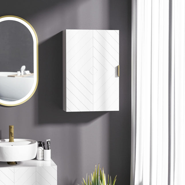 Modern Bathroom Wall Cabinet with Adjustable Shelves and Embossed Doors - White