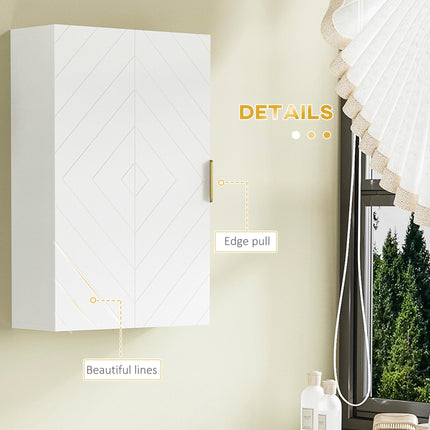 Modern Bathroom Wall Cabinet with Adjustable Shelves and Embossed Doors - White