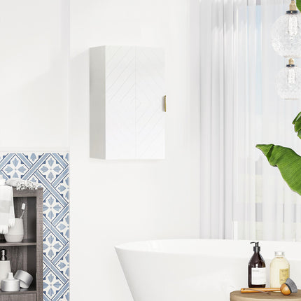 Modern Bathroom Wall Cabinet with Adjustable Shelves and Embossed Doors - White